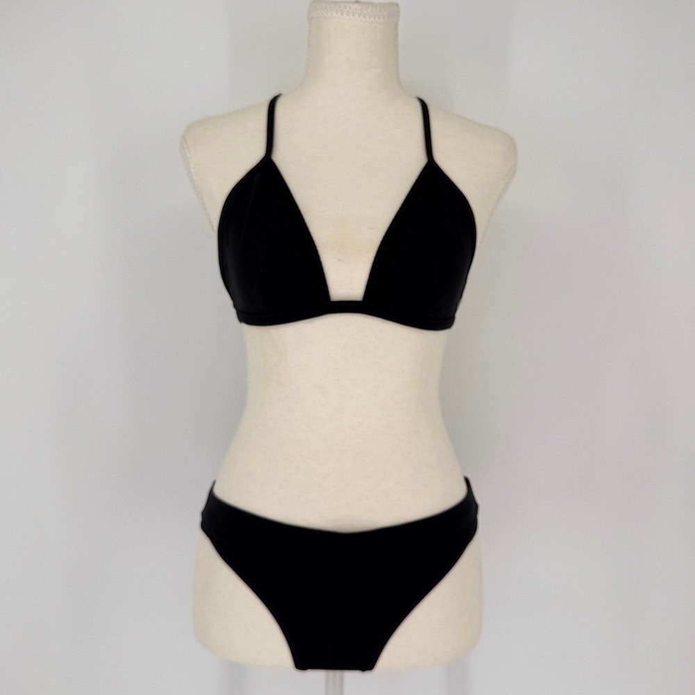 Lululemon Bikini Set S Black Triangle Top Low Rise Bottoms Sporty Minimalist